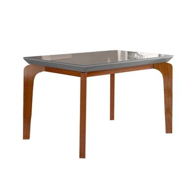 Kit Mesa Tampo Vidro 120cm + 4 Cadeiras Imbuia Linho Turim