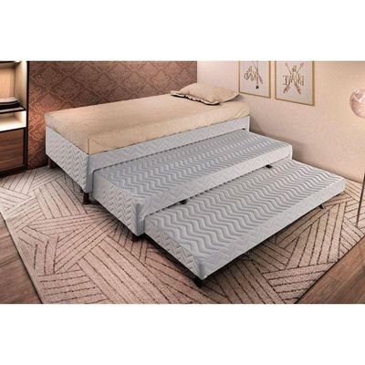 Cama Box Base C/2 Auxiliares Solteiro Universal Rústico Bordado White (88x188x32) - Paropas