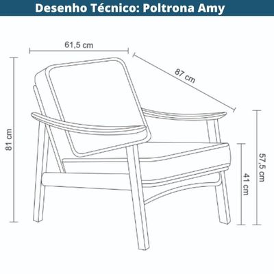 Poltrona Amy Rivatti Estofado Marrom Claro Base Madeira Natural