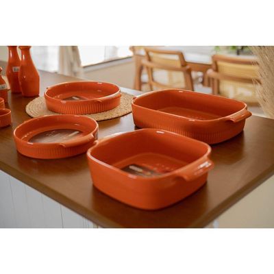 Travessa Redonda Em Porcelana Assar E Servir 21x4,5cm Germer Laranja