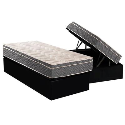 Cama Box Baú Solteiro: Colchão Paropas D45 Ep Confort Mega Firme + Base Crc Suede Black(88x188)