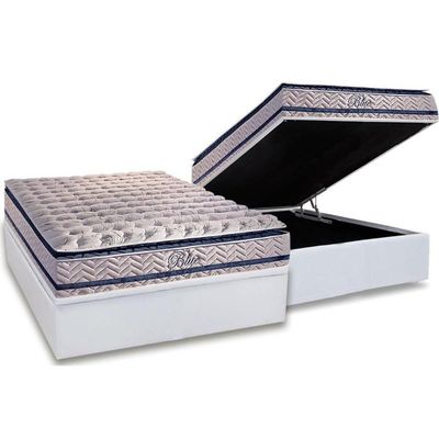 Cama Box Baú Casal: Colchão Molas Masterpocket Ensacadas Paropas Blue + Base White(138X188)