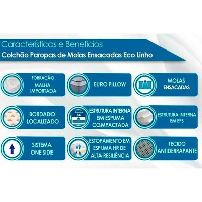Cama Box Baú Queen: Colchão Molas Paropas Masterpocket Ensacadas Eco Linho + Base Clean(158X198)