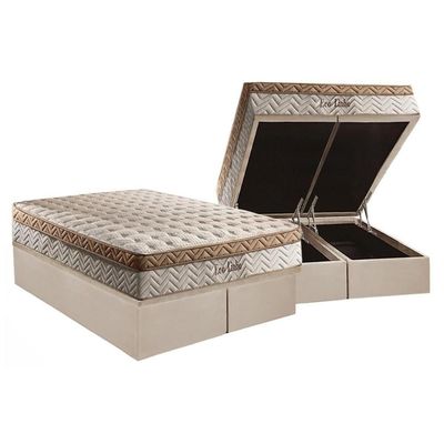 Cama Box Baú Queen: Colchão Molas Paropas Masterpocket Ensacadas Eco Linho + Base Clean(158X198)