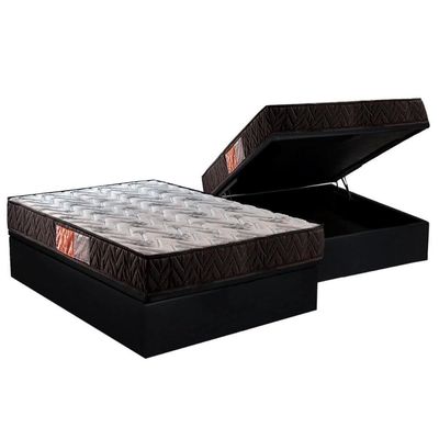 Cama Box Baú Casal: Colchão Espuma Paropas D23 Pasquale + Base Crc Suede Black(138X188)