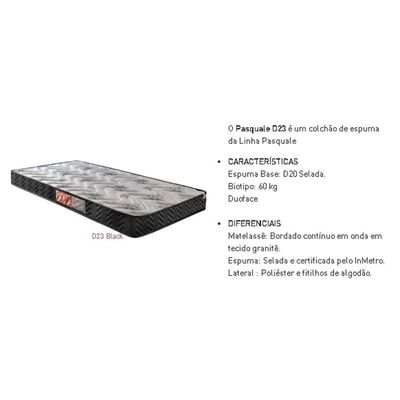 Cama Box Baú Solteiro: Colchão Espuma Paropas D23 Pasquale + Base Crc Suede Black(88x188)
