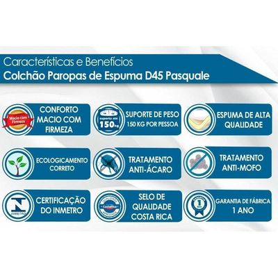 Cama Box Baú Solteiro: Colchão Espuma Paropas D23 Pasquale + Base Crc Suede Black(88x188)