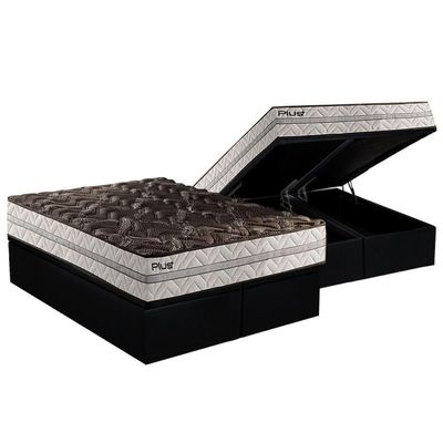Cama Box Baú King: Colchão Espuma Paropas D33 Pasquale Plus Euro Pillow + Base Black(193X203)