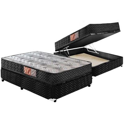 Cama Box Baú Casal: Colchão Espuma D33 Paropas Pasquale + Base Crc Suede Black(138X188)