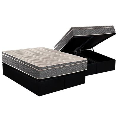 Cama Box Baú Queen: Colchão Ortopédico Paropas D45 / Ep Confort Mega Firme + Base Black(158X198)