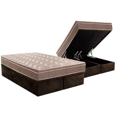 Cama Box Baú Queen: Colchão Ortopédico Paropas D28 / Ep Pasquale + Base Crc Suede Brown(158X198)