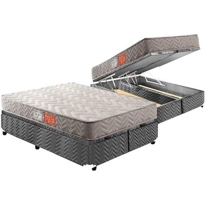 Cama Box Baú Queen: Colchão Espuma Paropas D45 Pasquale + Base Crc Suede Gray(158X198)