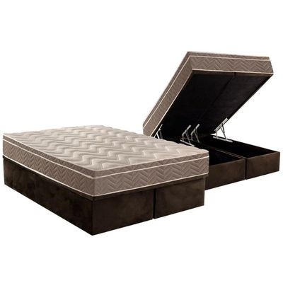 Cama Box Baú Queen: Colchão Espuma D33 Paropas / Ep Confort Ultra Firme + Base Brown(158X198)