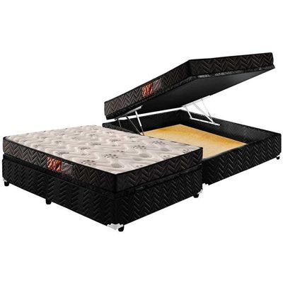Cama Box Baú Casal: Colchão Espuma Paropas D45 Pasquale + Base Crc Suede Black(138X188)