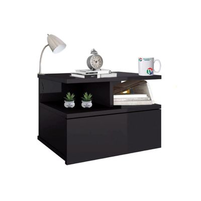 Mesa De Cabeceira Flutuante 1 Gaveta Preto Em Mdf