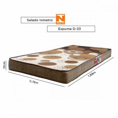 Colchão Solteiro Espuma D33 Turquesa 78cm X 188cm X 12cm Marrom Estampado Prorelax Marrom