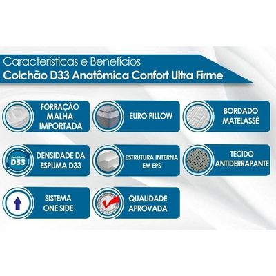 Colchão Ortopédico D33 - Ep Anatômico Conforto Ultra Firme Euro Pillow (88x188x17) - Paropas
