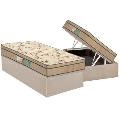 Cama Box Baú Casal: Colchão Espuma D45 Polar Pérola Fort + Base Crc Suede Clean(138x188)