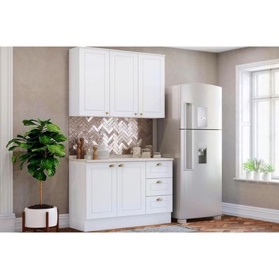 Kit De Cozinha Modulada 3 Peças Americana (1 Aéreo. 1 Balcão, 1 Complemento) Branco - Henn