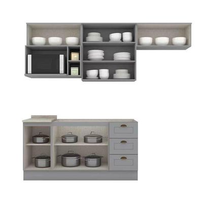 Kit De Cozinha Modulada 7 Peças Americana (3 Aéreos. 2 Balcões, 1 Nicho, 1 Complemento) Cinza - Henn