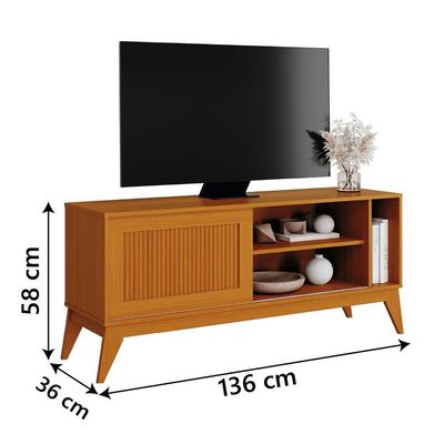 Rack Bancada Para Tv Até 55 Polegadas 1,36m Ripado Impressão 3d 1 Porta Cedro Aruba Edn Cedro