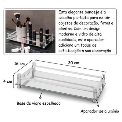 Bandeja Decorativa Espelhada Vidro 30x16 Cm Aparador Forma
