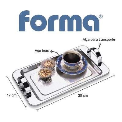 Bandeja Retangular Cafézinho Com Alças 30x17 Cm Aço Inox