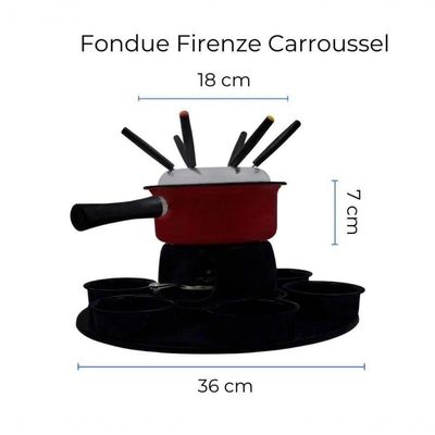 Aparelho De Fondue Lugano Carroussel 18 Peças Esmaltado 1,4 Litros Carne Queijo Chocolate Frutas