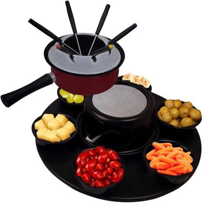 Aparelho De Fondue Lugano Carroussel 18 Peças Esmaltado 1,4 Litros Carne Queijo Chocolate Frutas