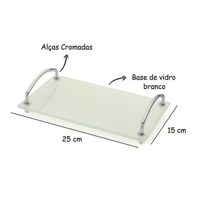 Bandeja Decorativa Organizadora Bancada Vidro Branco 25x15