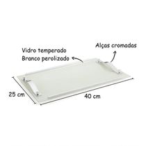 Bandeja Decorativa Vidro Branco 25x40 Cm Aparador Bar Bebida
