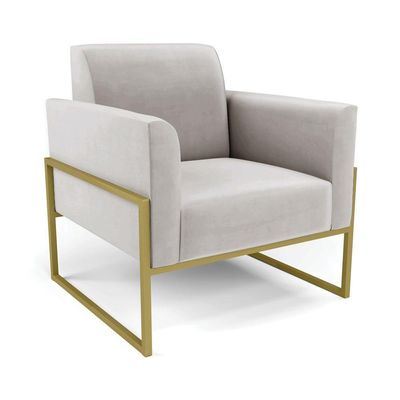 Poltrona Base Industrial Alta Dourado Marisa Veludo Cinza D03 - D\'rossi