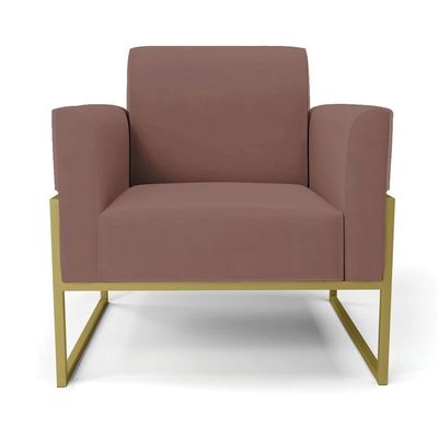 Kit 2 Poltronas Base Industrial Alta Dourado Marisa Veludo Rosê D03 - D\'rossi