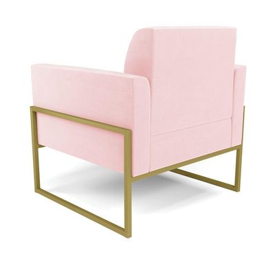 Kit 2 Poltronas Base Industrial Alta Dourado Marisa Suede D03 - D\'rossi Cor Rosa Bebê