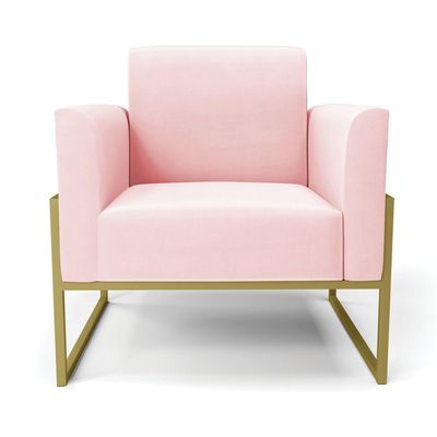 Kit 2 Poltronas Base Industrial Alta Dourado Marisa Suede D03 - D\'rossi Cor Rosa Bebê