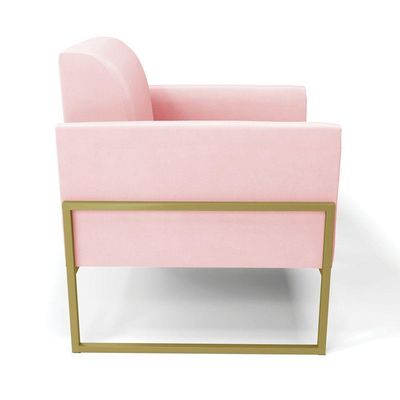 Kit 2 Poltronas Base Industrial Alta Dourado Marisa Suede D03 - D\'rossi Cor Rosa Bebê