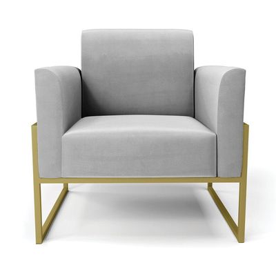 Kit 2 Poltronas Base Industrial Alta Dourado Marisa Suede D03 - D\'rossi Cor Cinza