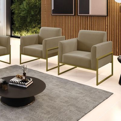 Kit 2 Poltronas Base Industrial Alta Dourado Marisa Suede Marrom Rato D03 - D\'rossi