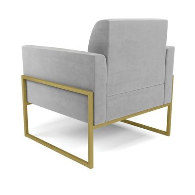 Kit 2 Poltronas Base Industrial Alta Dourado Marisa Suede D03 - D\'rossi Cor Cinza