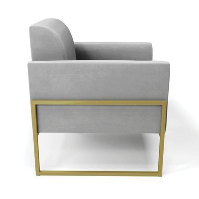 Kit 2 Poltronas Base Industrial Alta Dourado Marisa Suede D03 - D\'rossi Cor Cinza