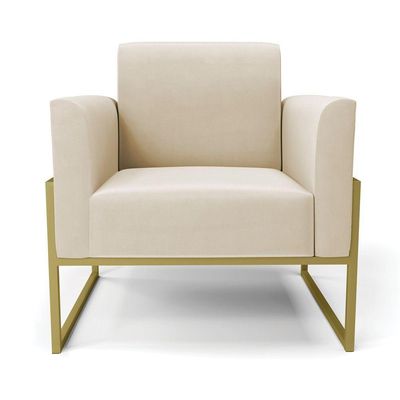 Kit 2 Poltronas Base Industrial Alta Dourado Marisa Suede D03 - D\'rossi Cor Bege