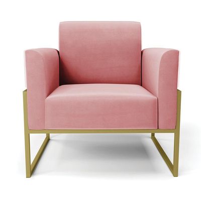 Kit 2 Poltronas Base Industrial Alta Dourado Marisa Suede D03 - D\'rossi Cor Rose