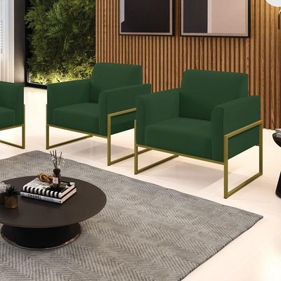 Kit 2 Poltronas Base Industrial Alta Dourado Marisa Veludo D03 - D\'rossi Cor Verde