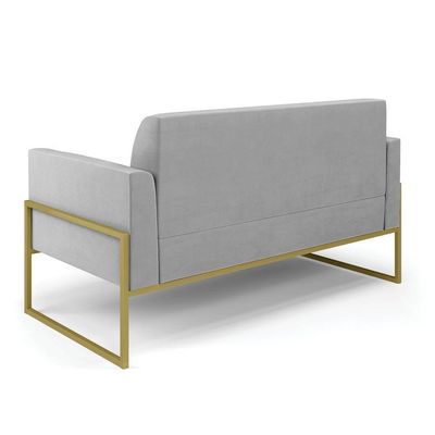 Sofá Namoradeira Base Industrial Alta Dourado Marisa Suede D03 - D\'rossi Cor Cinza