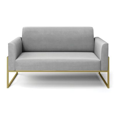 Sofá Namoradeira Base Industrial Alta Dourado Marisa Suede D03 - D\'rossi Cor Cinza
