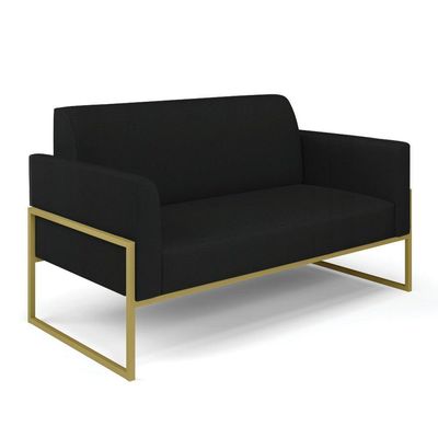 Sofá Namoradeira Com 2 Poltronas Base Industrial Alta Dourado Marisa Linho Preto A79 D03 - D\'rossi