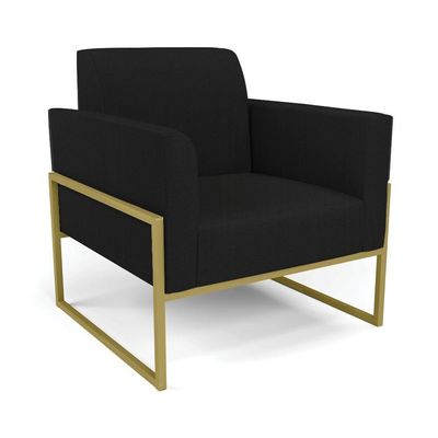 Sofá Namoradeira Com 2 Poltronas Base Industrial Alta Dourado Marisa Linho Preto A79 D03 - D\'rossi