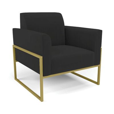 Kit 2 Poltronas Base Industrial Alta Dourado Marisa Veludo Preto D03 - D\'rossi