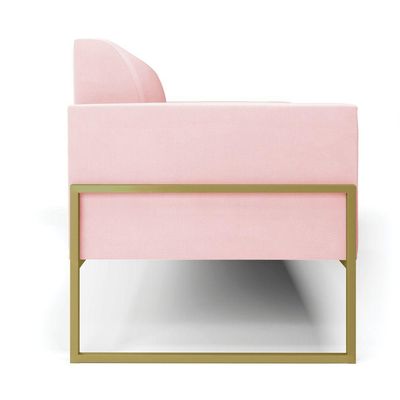 Sofá Namoradeira Base Industrial Alta Dourado Marisa Suede D03 - D\'rossi Cor Rosa Bebê
