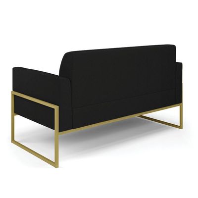 Sofá Namoradeira Com Poltrona Base Industrial Alta Dourado Marisa Linho Preto A79 D03 - D\'rossi